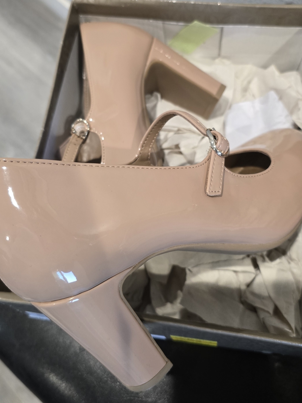 Patent Mary Jane Block Heel Pumps in Blush Pink